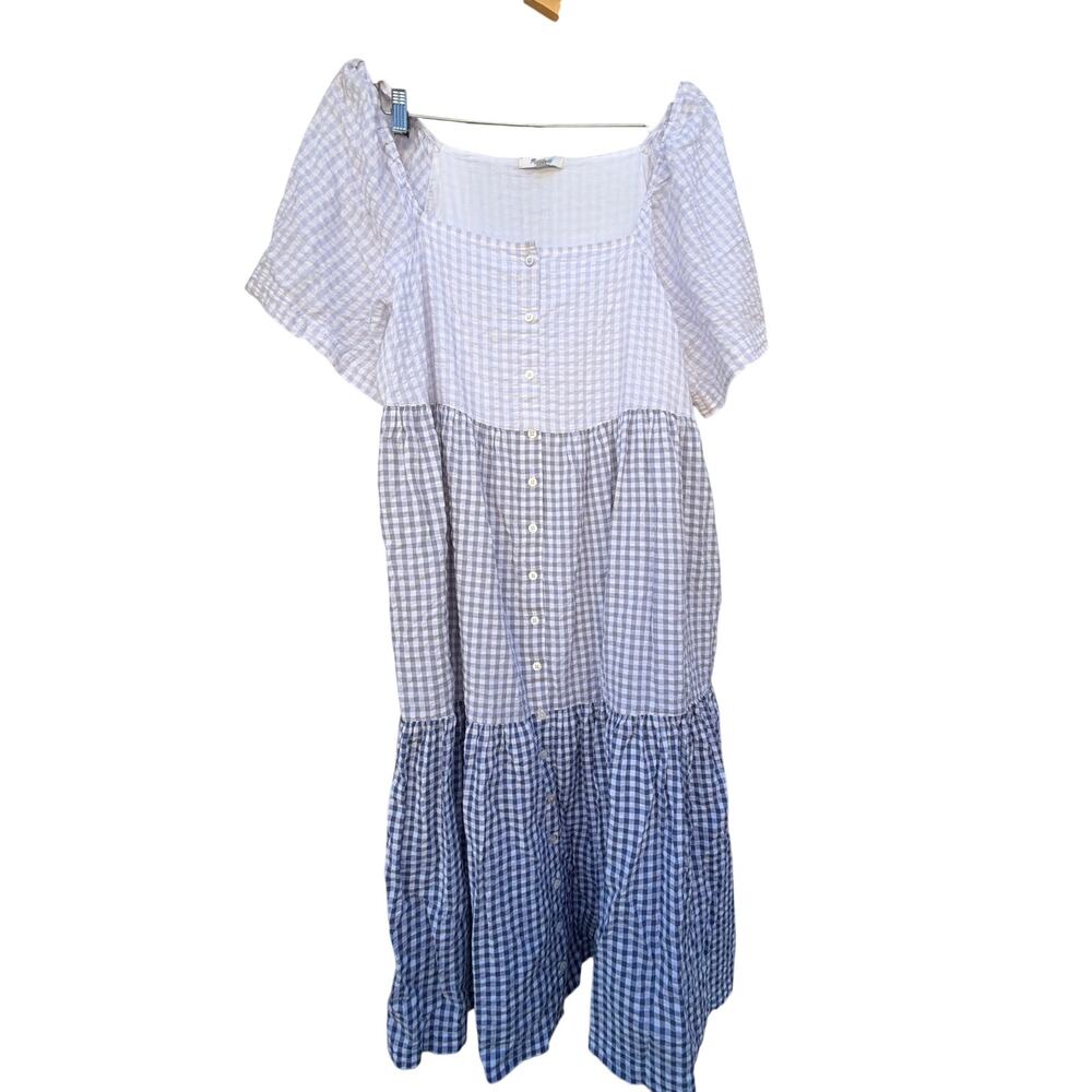 Madewell Patchwork Gingham Button Front Tiered Mi… - image 2
